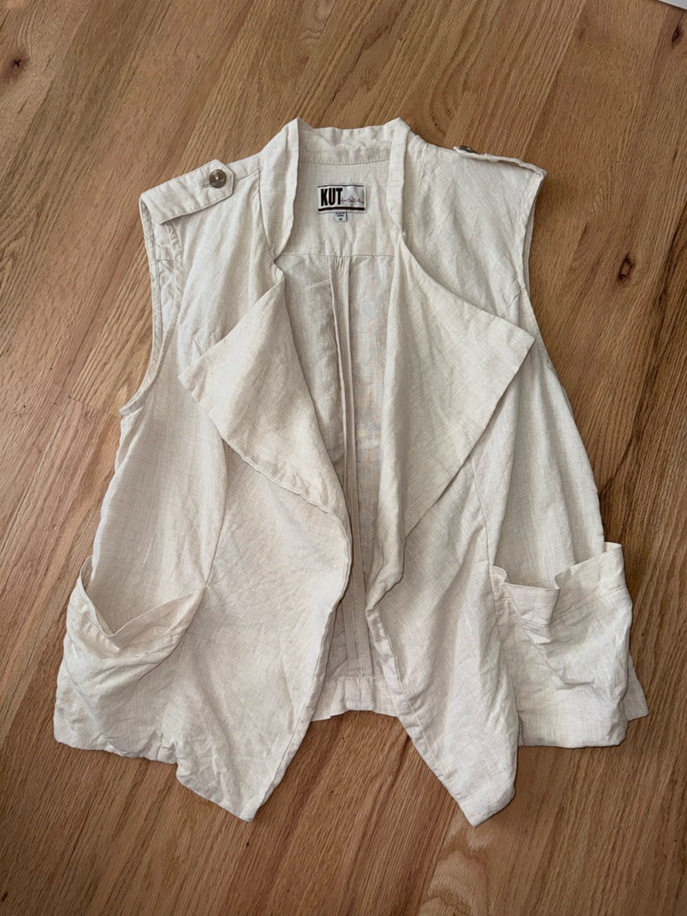 100% Linen Utility Vest Drape Lagenlook Cream Neutral Medium Kut From The Kloth